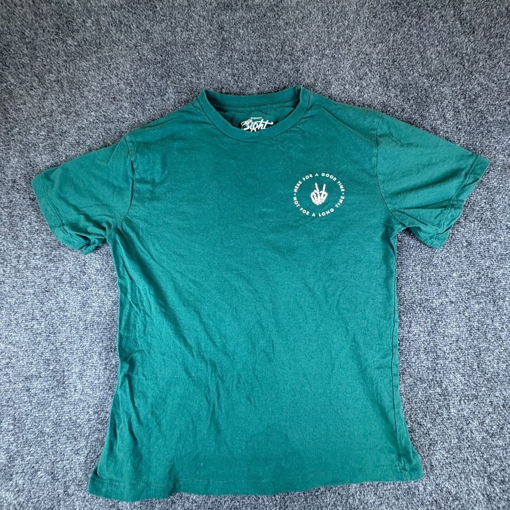 Eighty Eight Brand T Shirt‎ Mens 16 Green Here For A Good Time Skeleton Peace